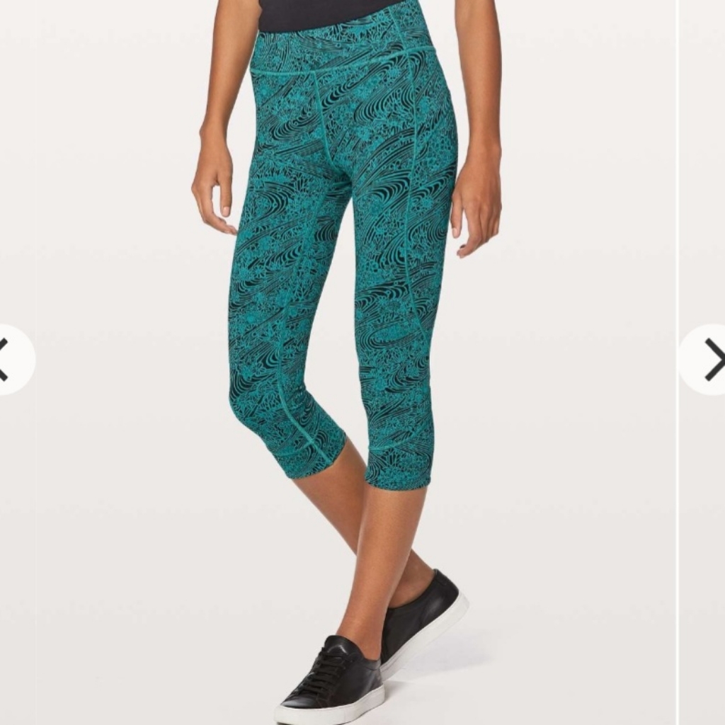 Lululemon In Movement Crop *Everlux 19" Kitakami Spirit Green Black Size 4